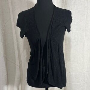 Absolutely Black Short-Sleeve Open Front Tunic Cardigan